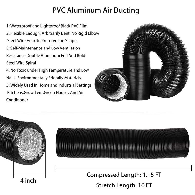 Omont Dryer Vent Hose 4 Inch 16FT Flexible Dryer Ducting Tube Air Duct Aluminum Insulated Flex Hose Kit Indoor Outdoor - Image 2